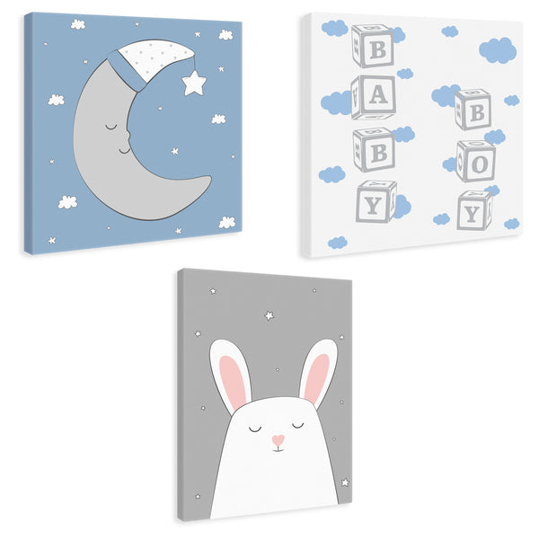 Cuadros Canvas Para Cuarto de Bebé Niño (Set de 3)