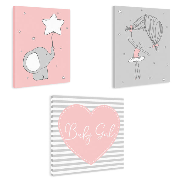 Cuadros Canvas Para Cuarto de Bebé Niña (Set de 3)