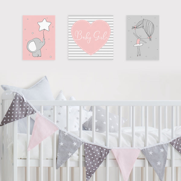 Cuadros Canvas Para Cuarto de Bebé Niña (Set de 3)