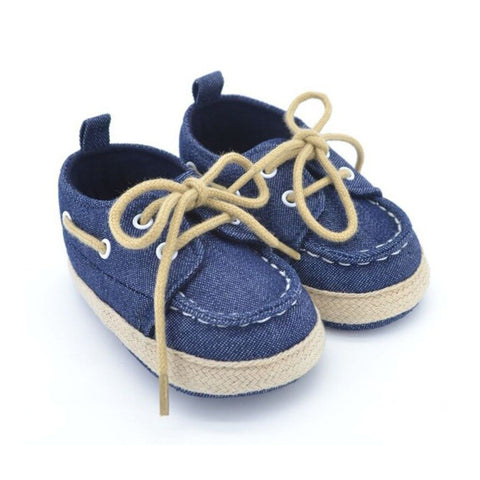Zapatos de suela suave para bebé niño tipo mocasines color azul y rojo