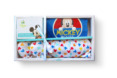 Set de Regalo para Baby Shower de Mickey Mouse con manoplas, pants y panadero para bebé niño