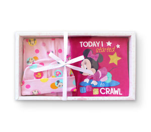 Set de regalo de Minnie Mouse para bebé niña recién nacida, pantalón, pañalero, gorro y par de manoplas rosa
