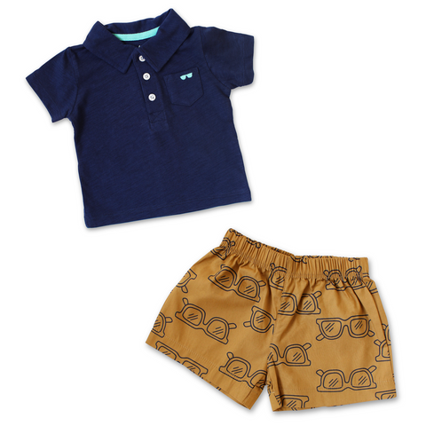 Set de Shorts y Polo para Bebé Niño Azul Marino